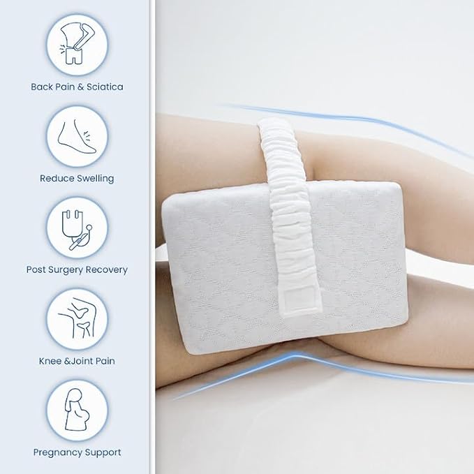 Knee Pillow for Side Sleepers,Knee Pillow,Leg Pillow for Side Sleeping,Memory Foam Support Ergonomic Pillow with Cover and Adjustable Straps,Smooth Spine Alignment Pillow,White/Gray