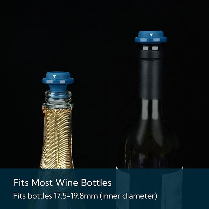 KITCHENDAO Wine Saver Vacuum Stoppers for Wine Bottles,Keep Wine Fresh for Up to a Week with Airtight Seal,Suitable for KITCHENDAO Wine Saver Pump,Set of 2 (Blue)