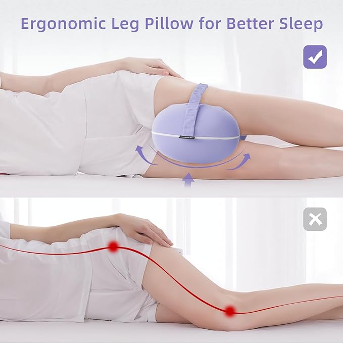 Knee Pillow for Side Sleepers - Memory Foam Knee Pillow with Cooling Cover, Leg Pillow for Side Sleeping - Leg Positioner Pillows for Sciatica Hip Pain & Spine Alignment (Soft Purple)