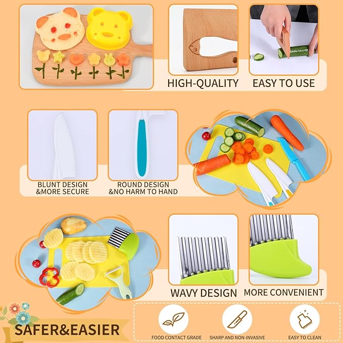 24 Pieces Wooden Kids Knife Set, Kids Safe Knifes For Kids Cooking,Kids Kitchen Wooden Knives For Parent-Child Games&Exercise Hands-On Ability&Gifts