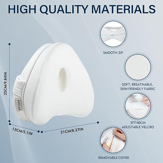 Knee Pillow for Adustable Side Sleepers with 1.3FT/40CM,100% Memory Foam Leg Pillow for Side Sleeping,Hip Pillow for Back,Hip,Knee Pain Relif (Grey White)