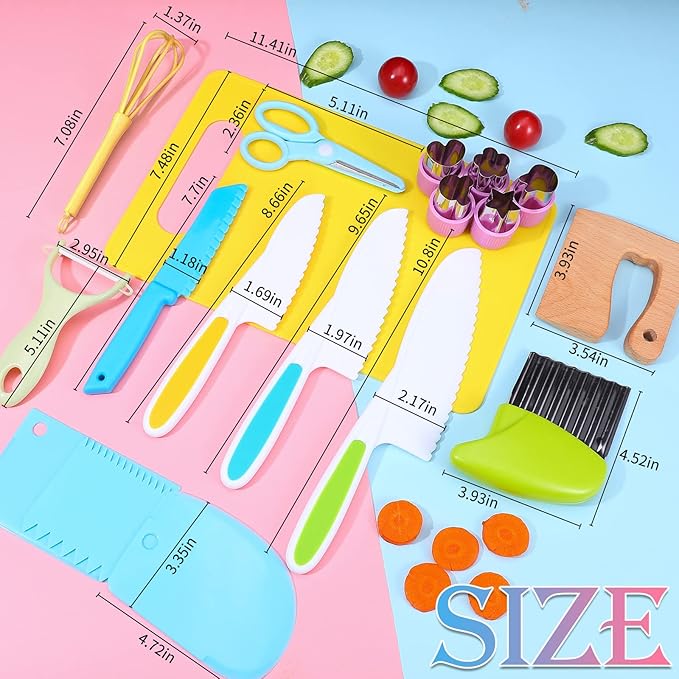 20 Pieces Wooden Kids Knife Set, Kids Safe Knifes For Cooking,Kids Kitchen Knives For Parent-Child Games&Exercise Hands-On Ability&Gifts