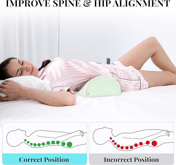 Knee Pillow for Side Sleepers Memory Foam Leg Pillows for Sleeping Yoga Bed Half Moon Bolster Pillow for Neck Pain Relief with Pillowcase 20.5x8x4.5 Inches(Air Layer Green, Standard Size)