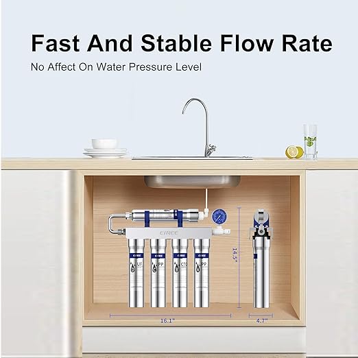 0.01μm Ultra Filtration Mineral Water Purifier Under Sink Water Filter NSF/ANSI 42 Certified Remove 99.99% of Contąminants、Pb Hg Cd、Cadmium、Chlorine、Odor、Bad,Water Filter System(5-Stage)
