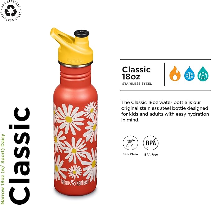 KLEAN KANTEEN Daisy Sport Cap with Classic Water Bottle 18oz, 1 EA