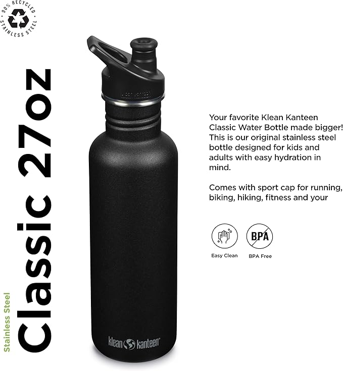 Klean Kanteen Classic 27oz (w/Sport Cap) Black