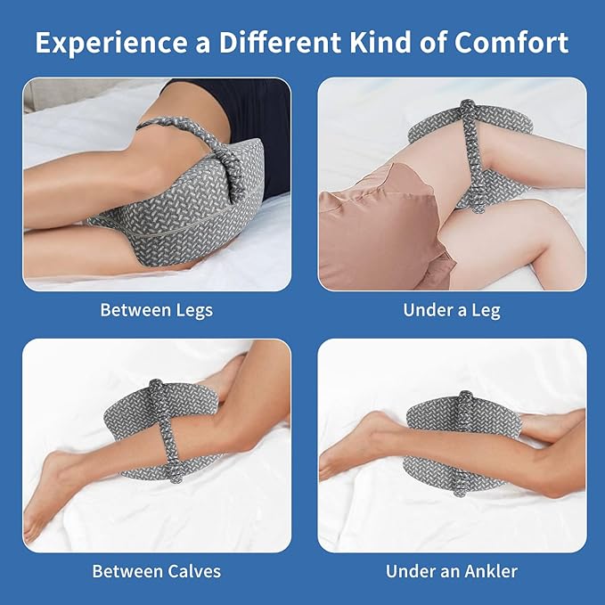 Knee Pillow for Side Sleepers, Knee Pillow - Soothing Pain Relief for Sciatica, Back, HIPS, Knees, Joints Pain, Memory Foam Leg Pillow Pregnancy Pillow Removable and Washable Cover (Grey)