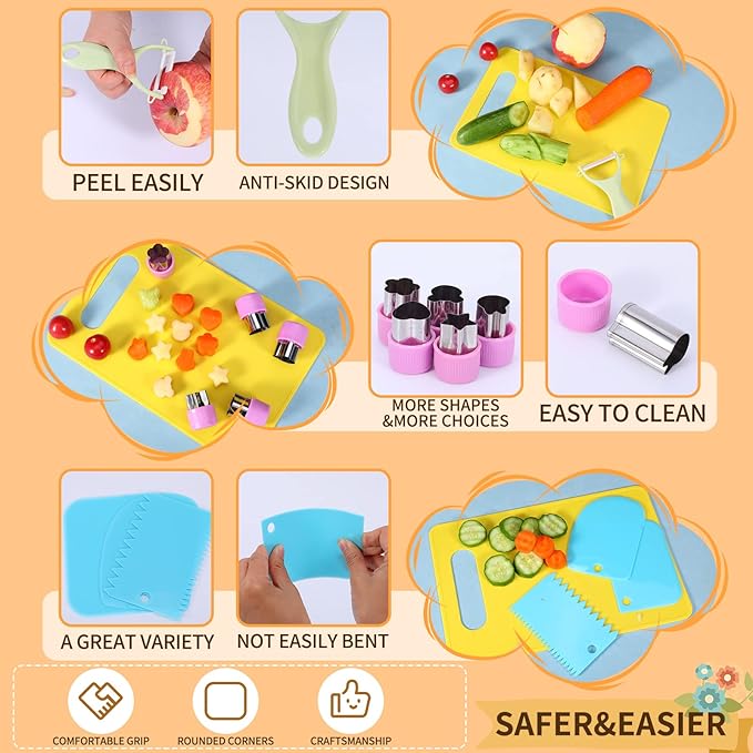 20 Pieces Wooden Kids Knife Set, Kids Safe Knifes For Cooking,Kids Kitchen Knives For Parent-Child Games&Exercise Hands-On Ability&Gifts