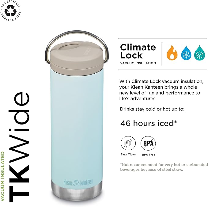 Klean Kanteen TK Wide 16 Oz Twist Top Blue Tint