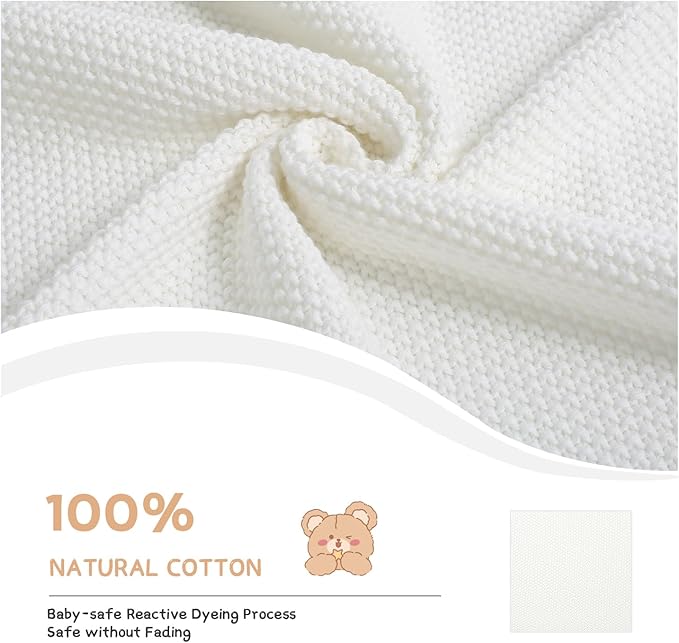 100% Cotton Baby Blanket Knit Lace Soft Warm Toddler Blanket,30 x 40 Inches,White