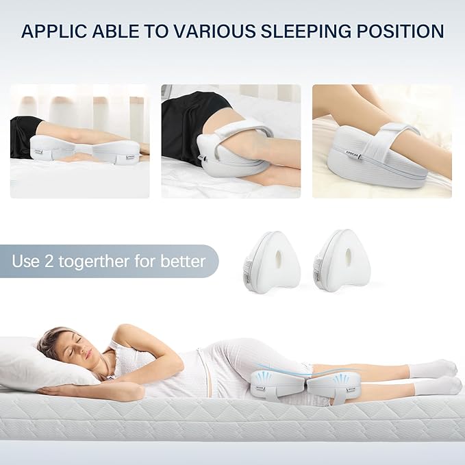 Knee Pillow for Adustable Side Sleepers with 1.3FT/40CM,100% Memory Foam Leg Pillow for Side Sleeping,Hip Pillow for Back,Hip,Knee Pain Relif (Grey White)