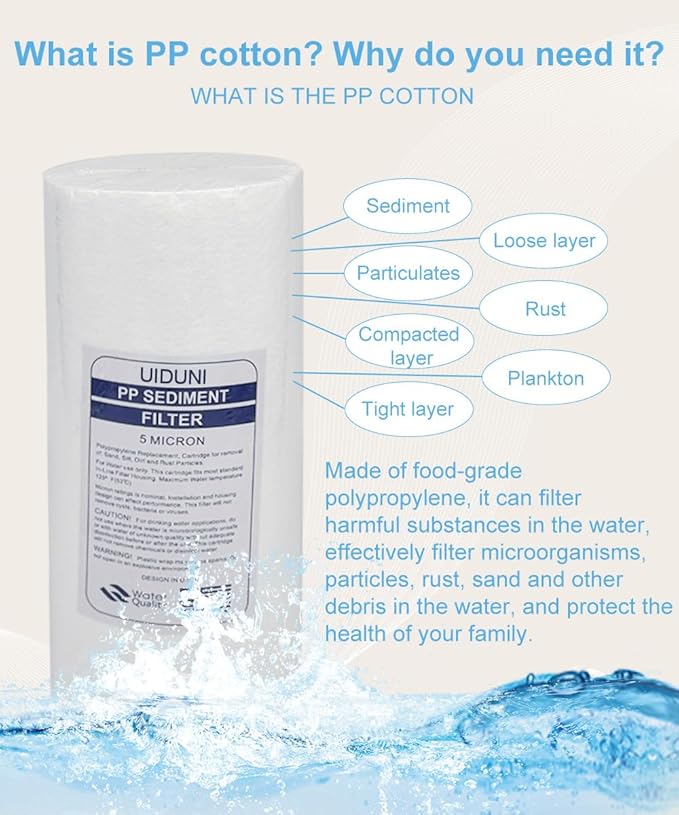 10" x 4.5" Whole House Sediment Water Filter Replacement,5 Micron,10 Inch Big Water Filter Polypropylene fibers Compatible ,W15-PR, DGD-5005, HD-950A,Pack of 1