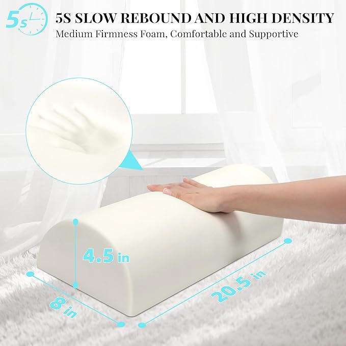 Knee Pillow for Side Sleepers Memory Foam Leg Pillows for Sleeping Yoga Bed Half Moon Bolster Pillow for Neck Pain Relief with 2 Pillowcases 20.5 x 8 x 4.5 Inches(White+Grey, Standard Size)
