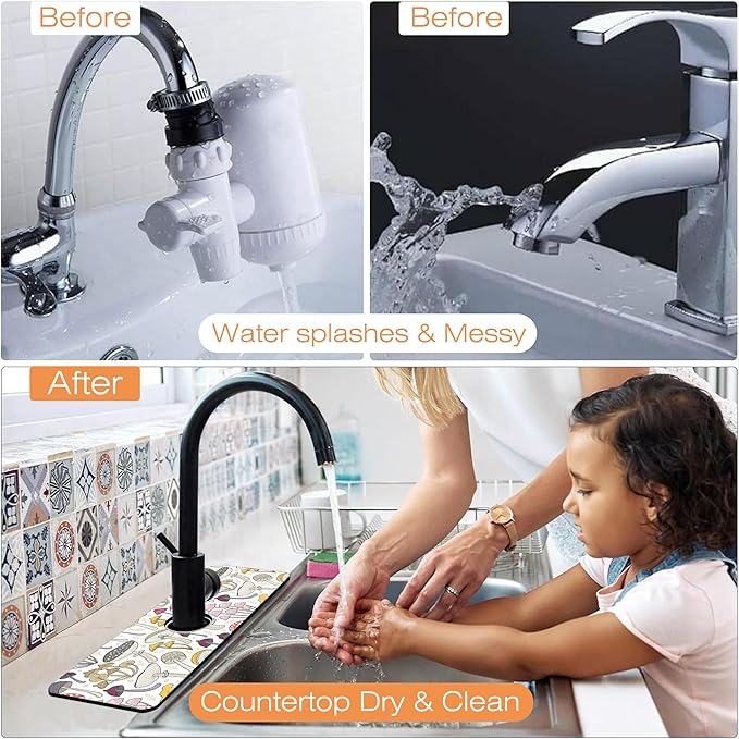 Kitchen Sink Splash Guard Faucet Mat Colorful Mushrooms Sink Splash Guard Behind Faucet,1 PC Soft Diatom Mud Non-Slip Mat-for Kitchen,Sink Mat,Dish Drying Mat,Bathroom Faucet Mat 15.5"X5.5"