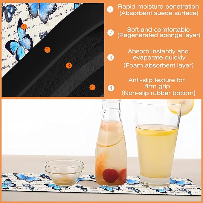 Kitchen Sink Splash Guard Faucet Mat Butterflies Hand Written Text Sink Splash Guard Behind Faucet,1 PC Soft Diatom Mud Non-Slip Mat-for Kitchen,Dish Drying Mat,Bathroom Faucet Mat 23.5"X5.5"