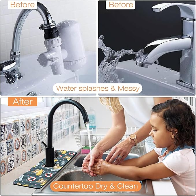Kitchen Sink Splash Guard Faucet Mat Cartoon Bear Surfing Sink Splash Guard Behind Faucet,1 PC Soft Diatom Mud Non-Slip Mat-for Kitchen,Sink Mat,Dish Drying Mat,Bathroom Faucet Mat 15.5"X5.5"