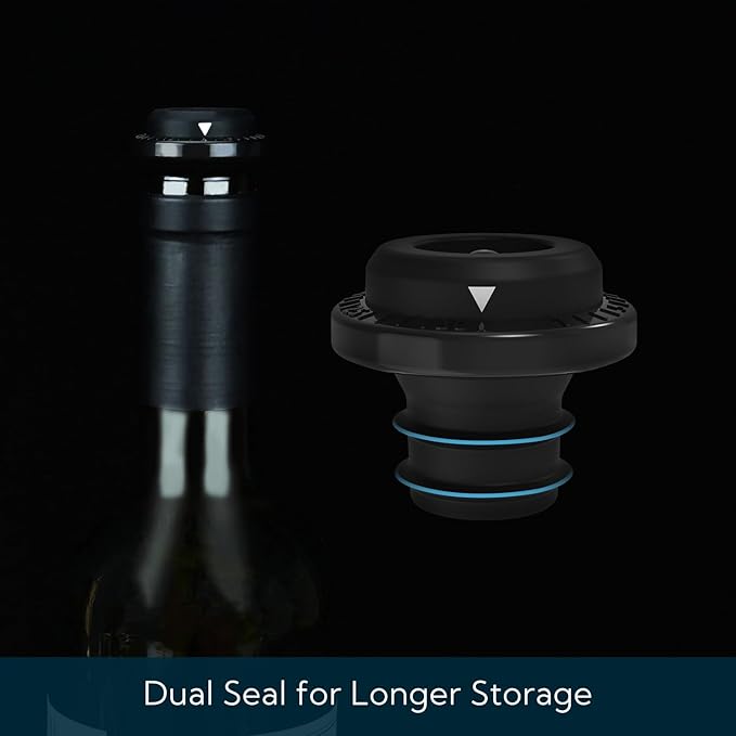 KITCHENDAO Wine Saver Vacuum Stoppers for Wine Bottles,Keep Wine Fresh for Up to a Week with Airtight Seal,Suitable for KITCHENDAO Wine Saver Pump,Set of 2 (Black)