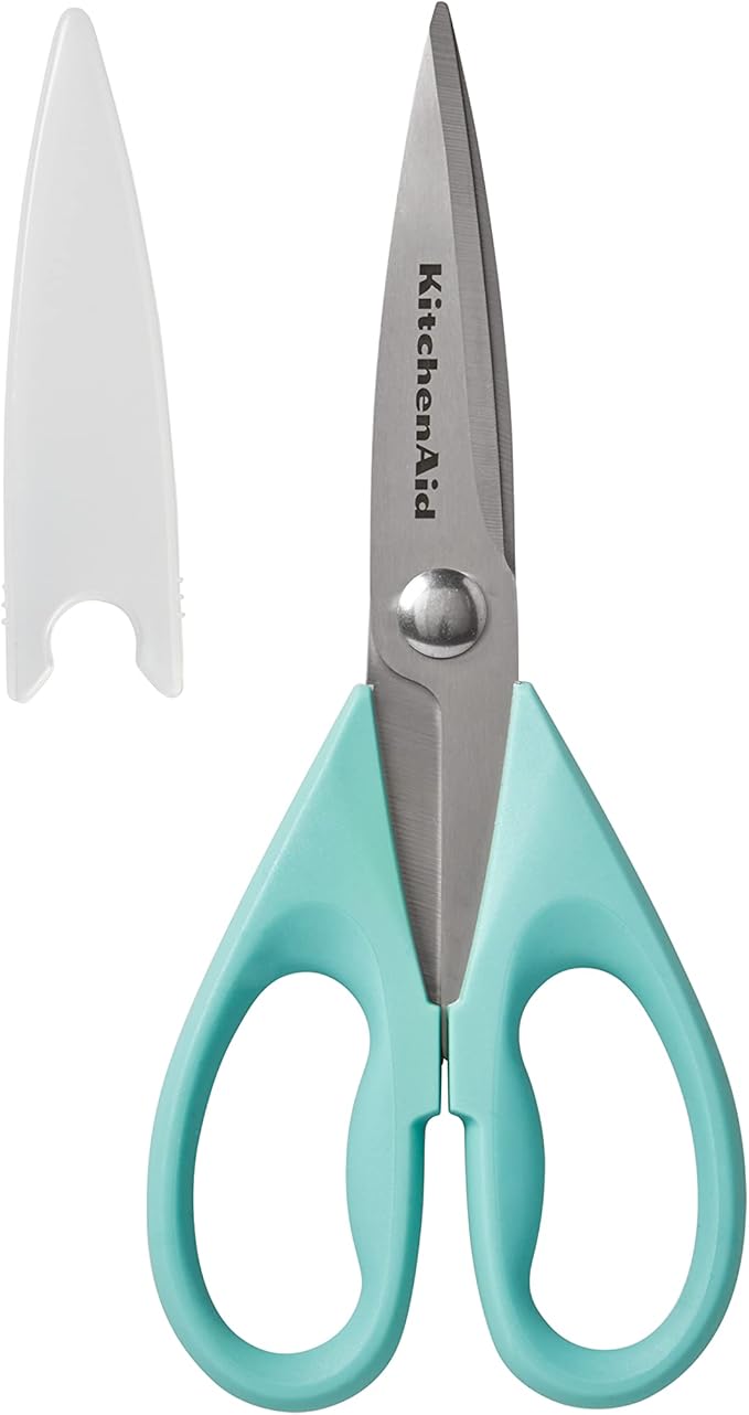 KitchenAid All Purpose Kitchen Shears with Protective Sheath for Everyday use, Dishwasher Safe Stainless Steel Scissors with Comfort Grip, 8.72-Inch, Aqua Sky