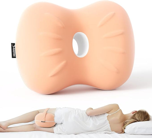 Knee Pillows for Knee Pain, Hip Pain - Cooling Side Sleeper Pillow Between Legs - Memory Foam Knee Pillow for Side Sleeping - Small Knee Pillow with Strap for Side Sleepers (Peach)