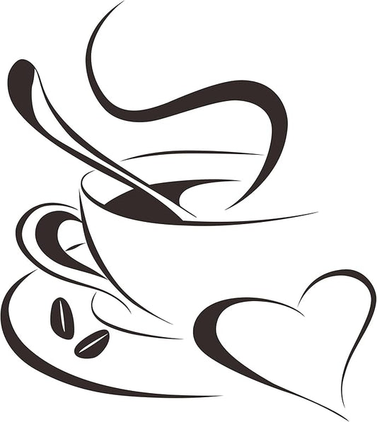 Kitchen Wall Sticker Coffee Cup and Heart Kitchen Sticker Home Decoration Living Room Dining Room Art Applique Home Decor Black 23 x 15 in