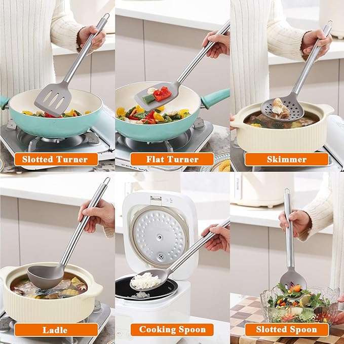 Kitchen Utensils Set, Kyraton 38 Piece Silicone kitchen Cooking Utensils Set with Utensil Rack, Spoon Spatula Set, Non-Stick kitchen Gadgets, Dishwasher Safe