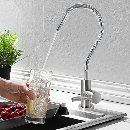 Kitchen Water Filter Faucet with Adjustable Gooseneck, Stainless Steel Drinking Water Faucet Lead-Free Safety for Water Filtration Systems or Reverse Osmosis Systems, Beverage Cold Water Faucet