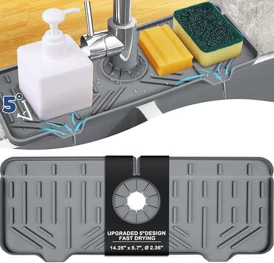 Kitchen Sink Faucet Splash Guard Silicone Sink Faucet Drying Mat Faucet Handle Drip Catcher Tray, Dish Sponge Holder Kitchen Sink Accessories Sink Protector Home Kitchen Organization Gadgets Organizer