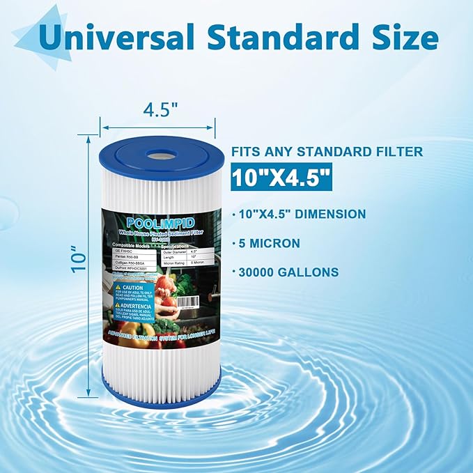10" x 4.5" Whole House Water Filter, Compatible with GE FXHSC, GXWH40L, GXWH35F, Culligan R50-BBSA, American Plumber W50PEHD, W10-PR, 5 Micron, High Flow Sediment Filters,6 Pack