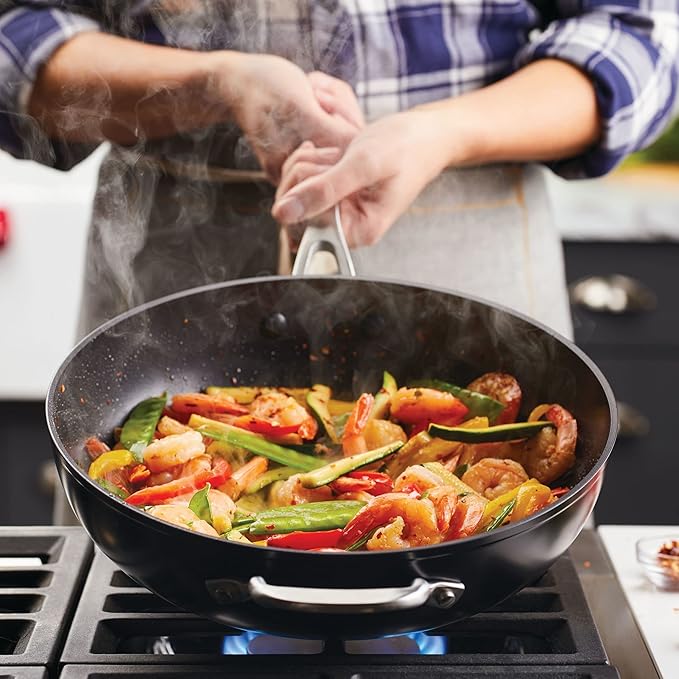 KitchenAid Hard Anodized Induction Nonstick Stir Fry Pan/Wok with Helper Handle, 12.25 Inch, Matte Black