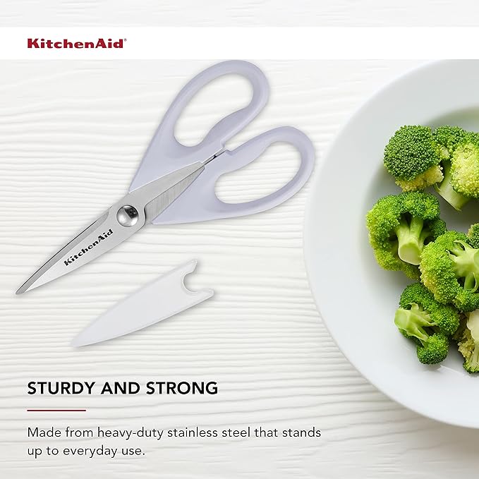 KitchenAid All Purpose Kitchen Shears with Protective Sheath for Everyday use, Dishwasher Safe Stainless Steel Scissors with Comfort Grip, 8.72-Inch, Lavendar Cream