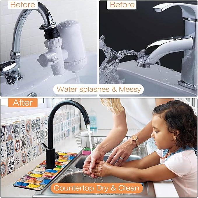 Kitchen Sink Splash Guard Faucet Mat Funny Cats Family Sink Splash Guard Behind Faucet,1 PC Soft Diatom Mud Non-Slip Mat-for Kitchen,Sink Mat,Dish Drying Mat,Bathroom Faucet Mat 15.5"X5.5"