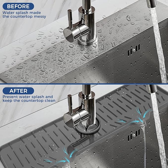 Kitchen Sink Faucet Splash Guard XXL Silicone Sink Faucet Drying Mat Faucet Handle Drip Catcher Tray, Dish Sponge Holder Kitchen Sink Accessories Protector Home Kitchen Organization Gadgets Organizer