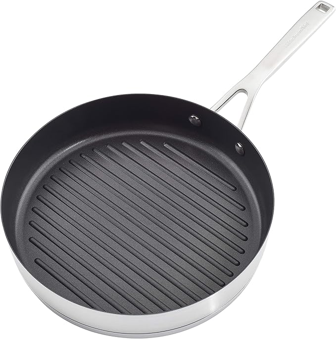 KitchenAid 3-Ply Base Stainless Steel Cookware Pots and Pans Set, 10 Piece, Brushed Stainless